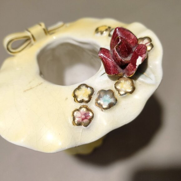 Lefton Japan Lady Head Vase 1950 Porcelain Decor Vintage Flowers Bow MCM Crazing - Picture 3 of 8